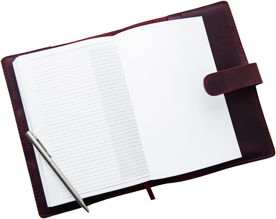Open notebook with pen